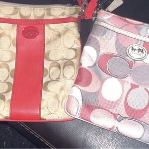 TWO Coach Pink and Beige Signature Crossbody Bags